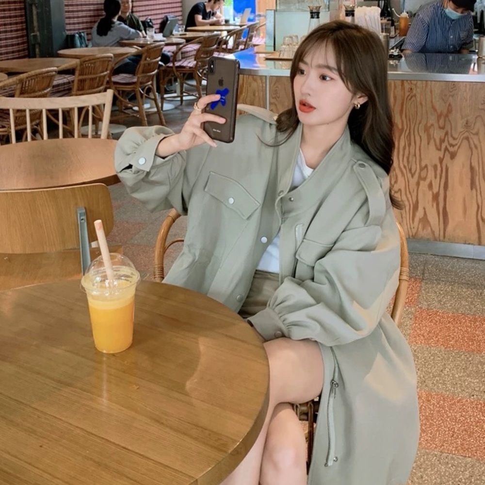 Oversized Light Sage Utility Jacket for Women